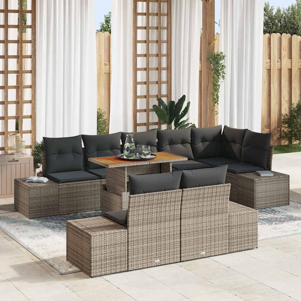 Set da Pranzo per Giardino con cuscino 9 pcs Grigio e Marrone | homemem39