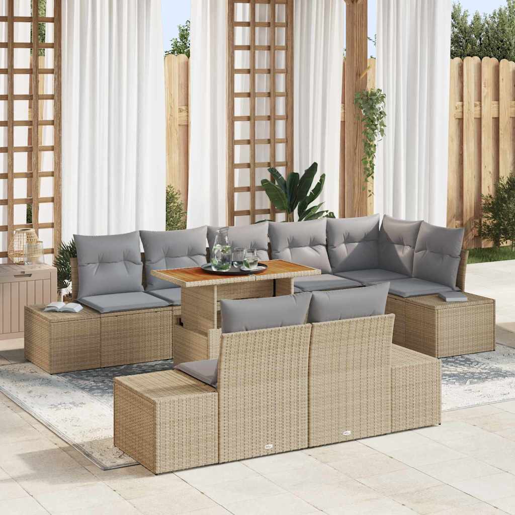 Set da Pranzo per Giardino con cuscino 9 pcs Beige e grigio | homemem39