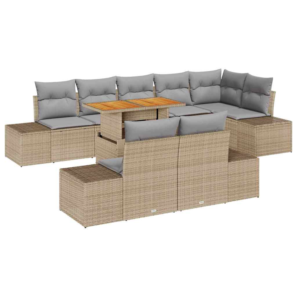 Set da Pranzo per Giardino con cuscino 9 pcs Beige e grigio | homemem39