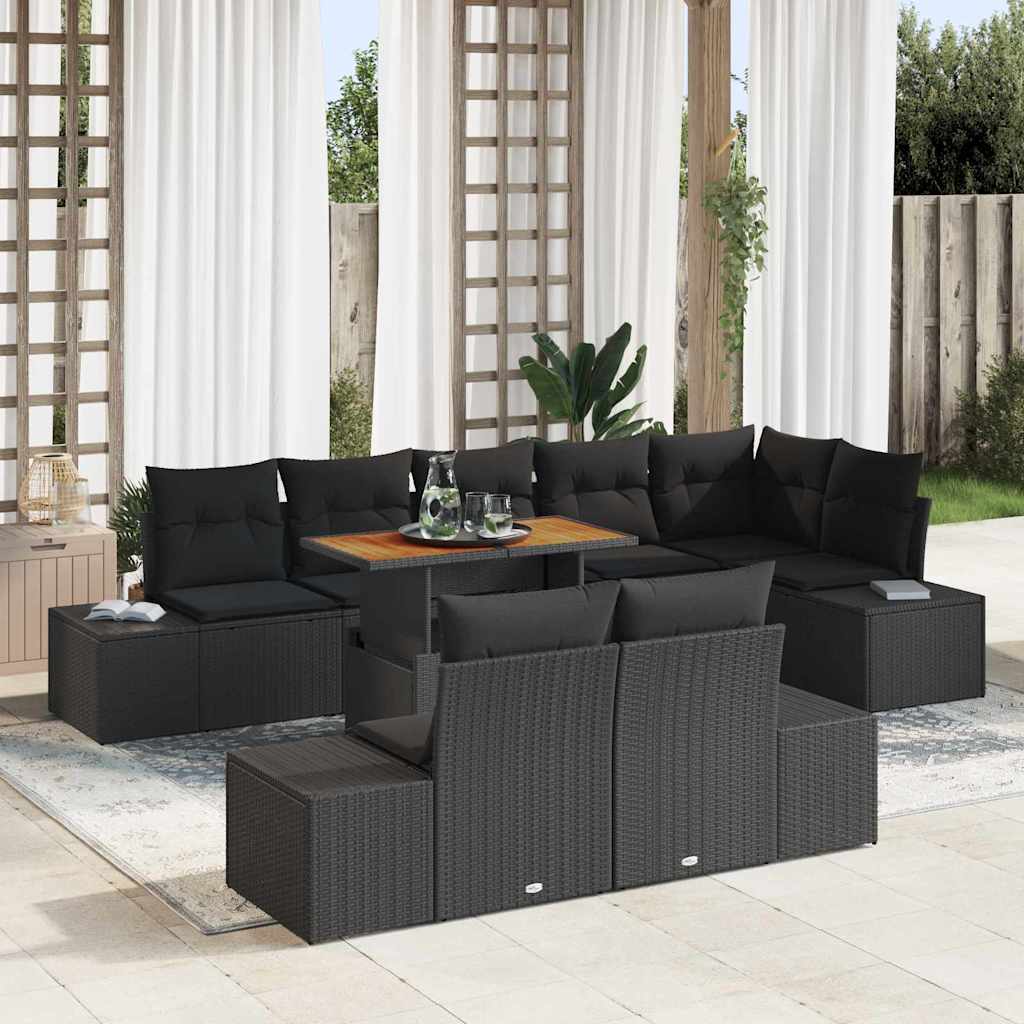 Set da Pranzo per Giardino con cuscino 9 pcs Nero e Marrone | homemem39