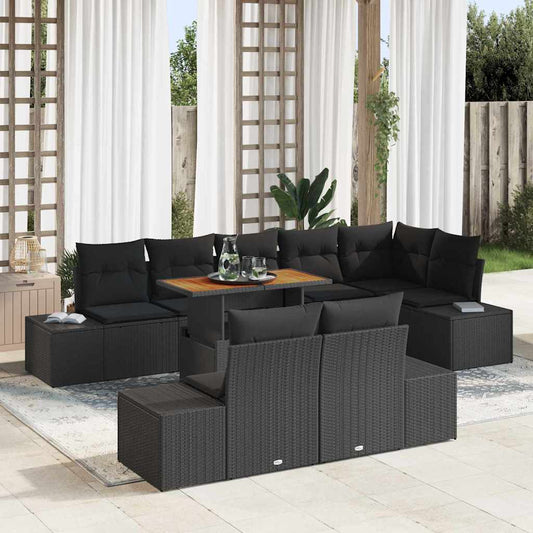 Set da Pranzo per Giardino con cuscino 9 pcs Nero e Marrone