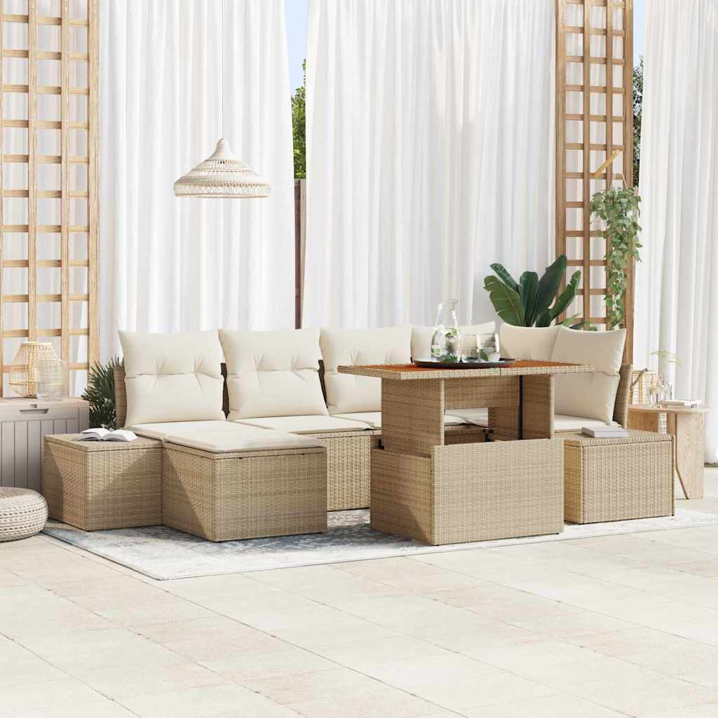 Set Divano da Giardino 7 pz Beige e Crema | homemem39