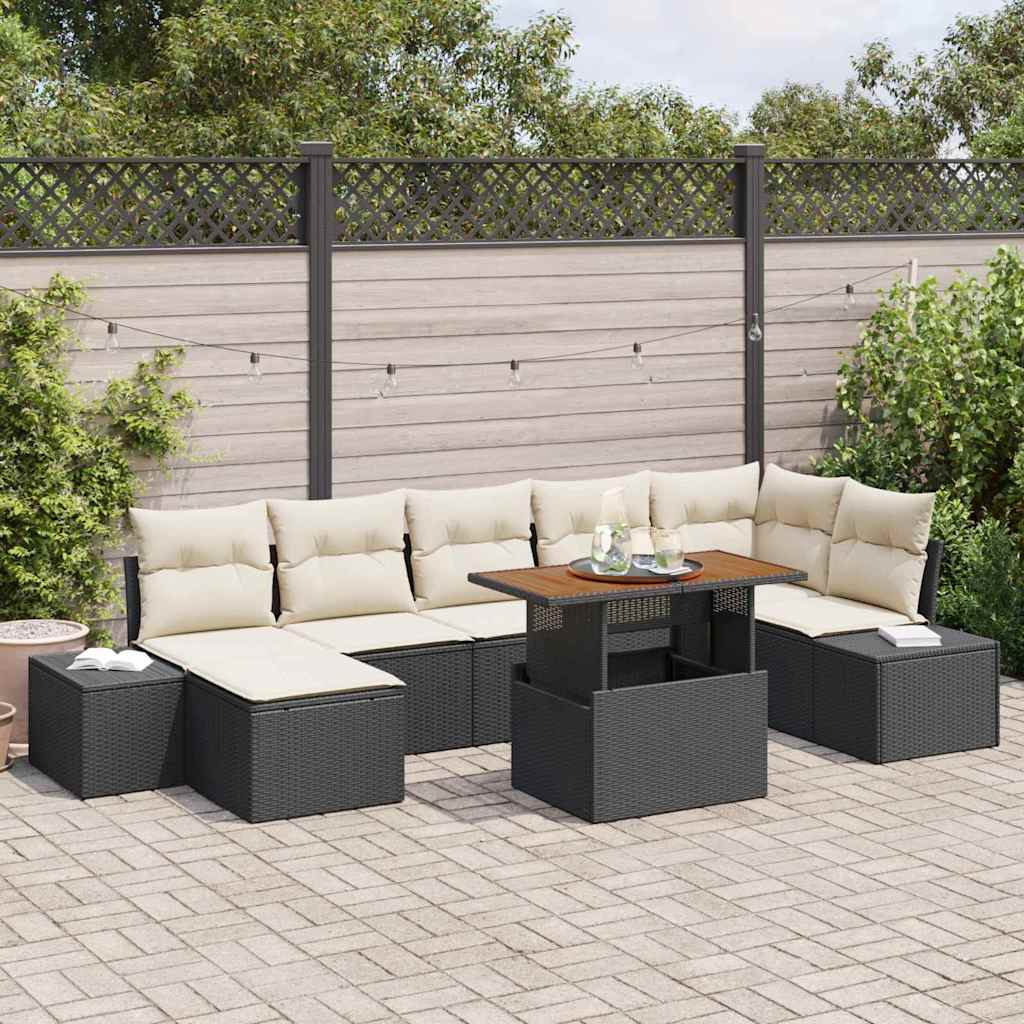 Set Divano da Giardino con cuscino 8 pcs Nero e Crema | homemem39
