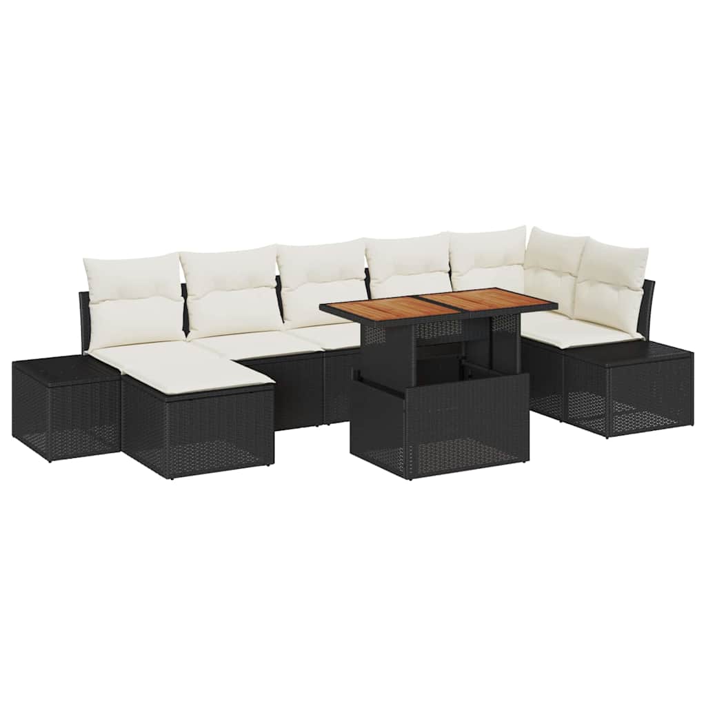 Set Divano da Giardino con cuscino 8 pcs Nero e Crema | homemem39