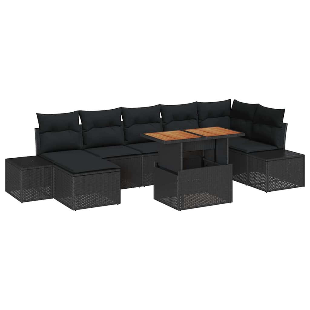 Set Divano da Giardino con cuscino 8 pcs Nero e Marrone | homemem39