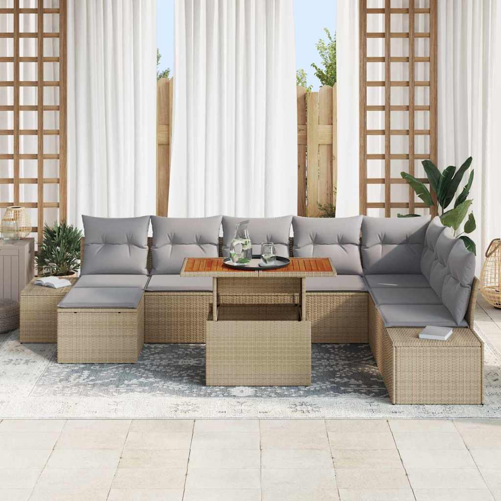 Set Divano da Giardino 9 pcs Beige e grigio