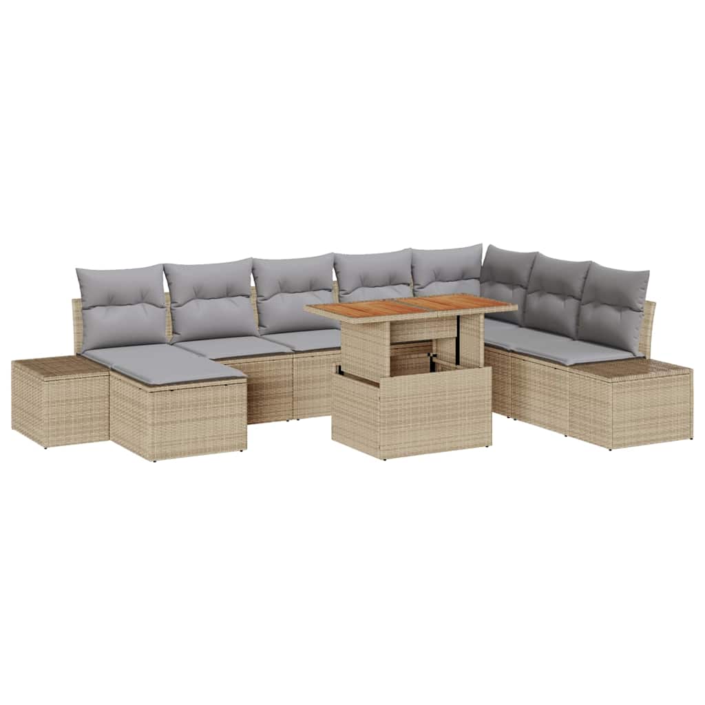 Set Divano da Giardino 9 pcs Beige e grigio