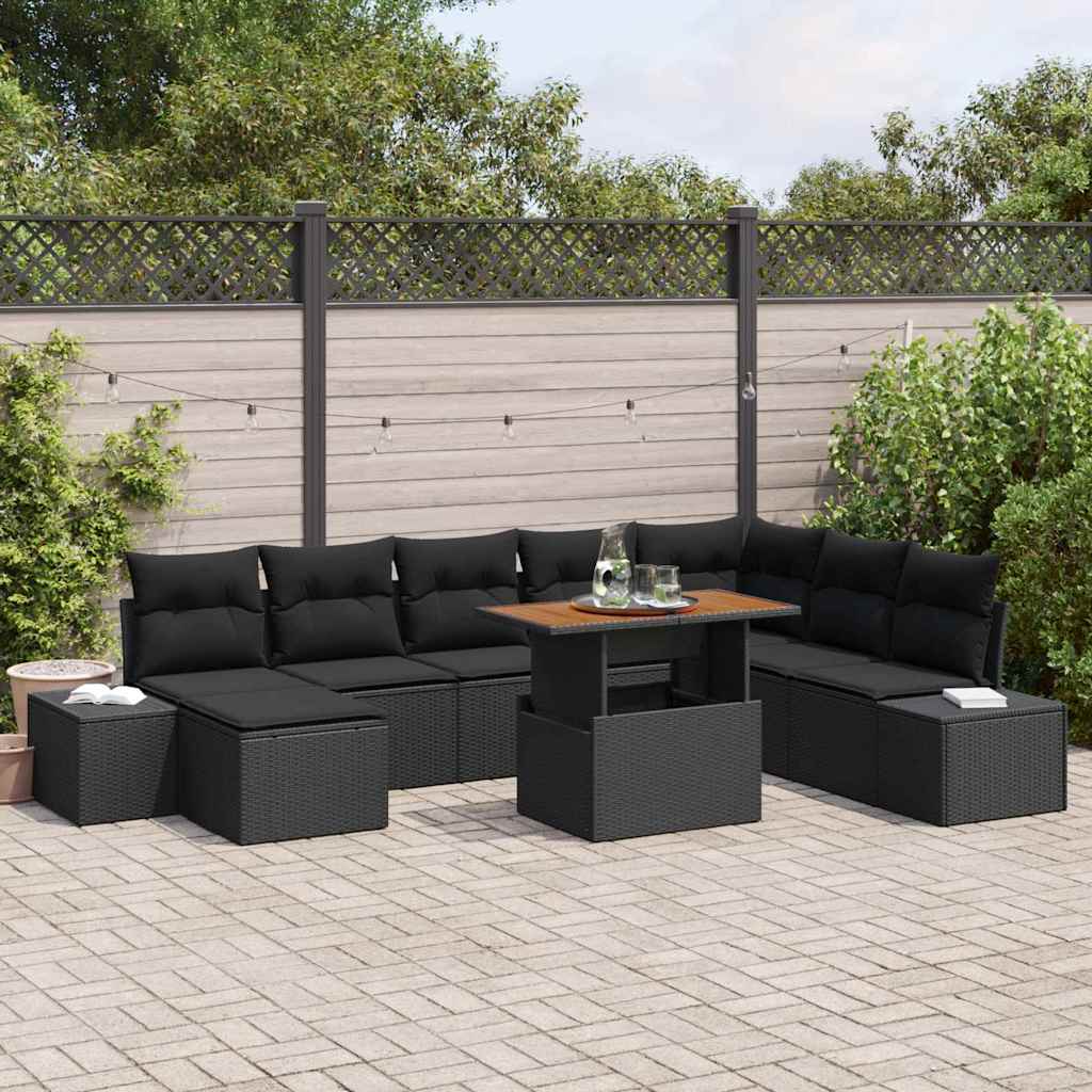 Set da Pranzo per Giardino con cuscino 9 pcs Nero e Marrone | homemem39