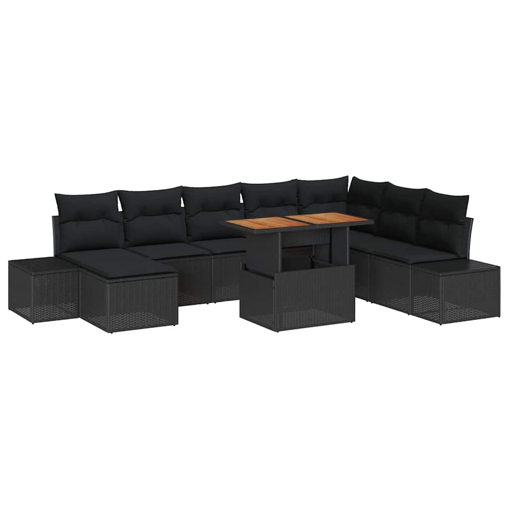 Set da Pranzo per Giardino con cuscino 9 pcs Nero e Marrone | homemem39