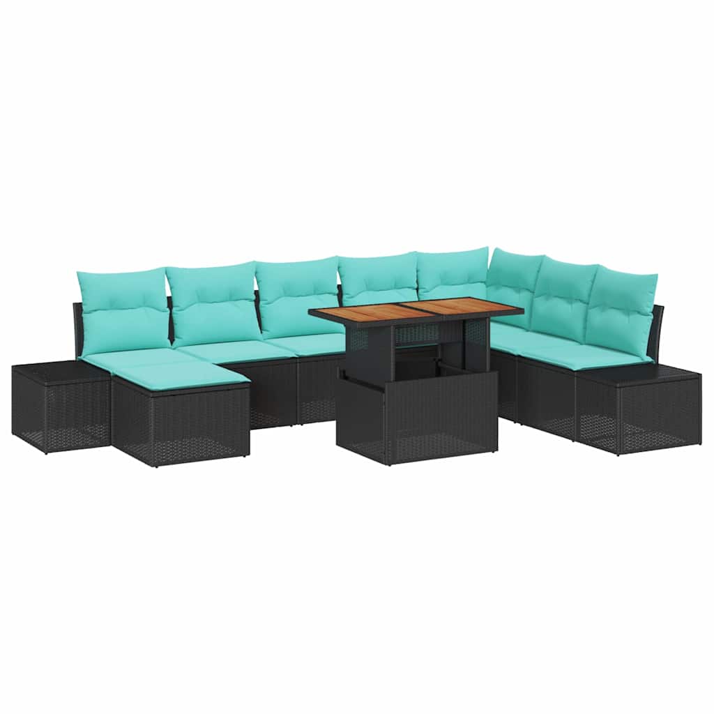 Set Divano da Giardino 9 pz Nero e Verde acqua | homemem39