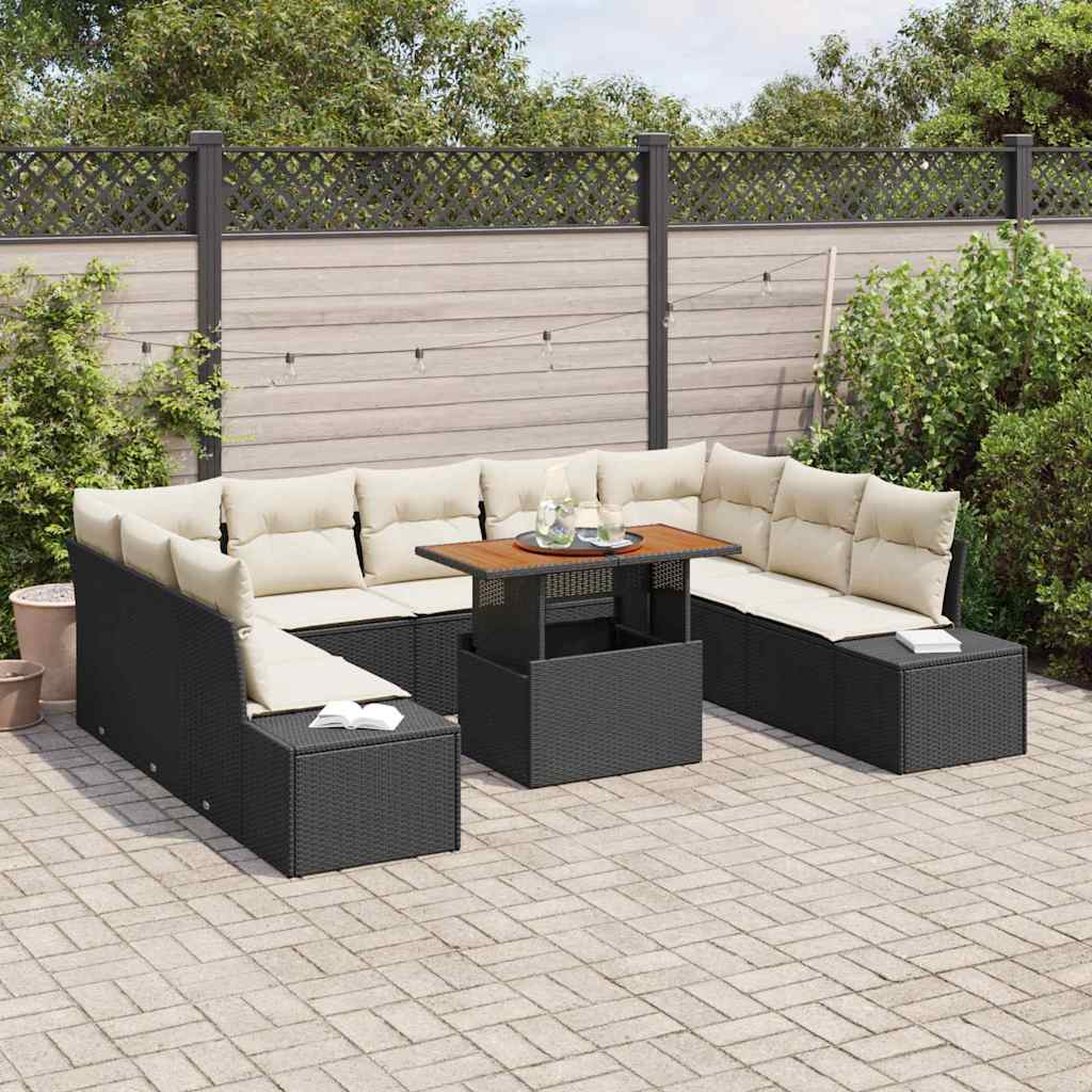 Set da Pranzo per Giardino con cuscino 10 pcs Nero e Crema | homemem39