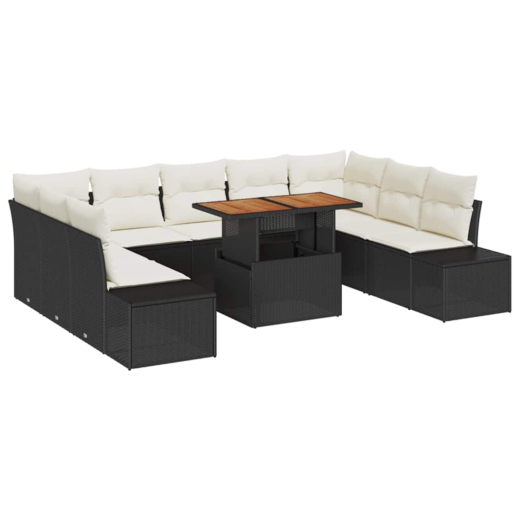 Set da Pranzo per Giardino con cuscino 10 pcs Nero e Crema | homemem39