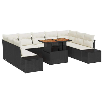 Set da Pranzo per Giardino con cuscino 10 pcs Nero e Crema | homemem39