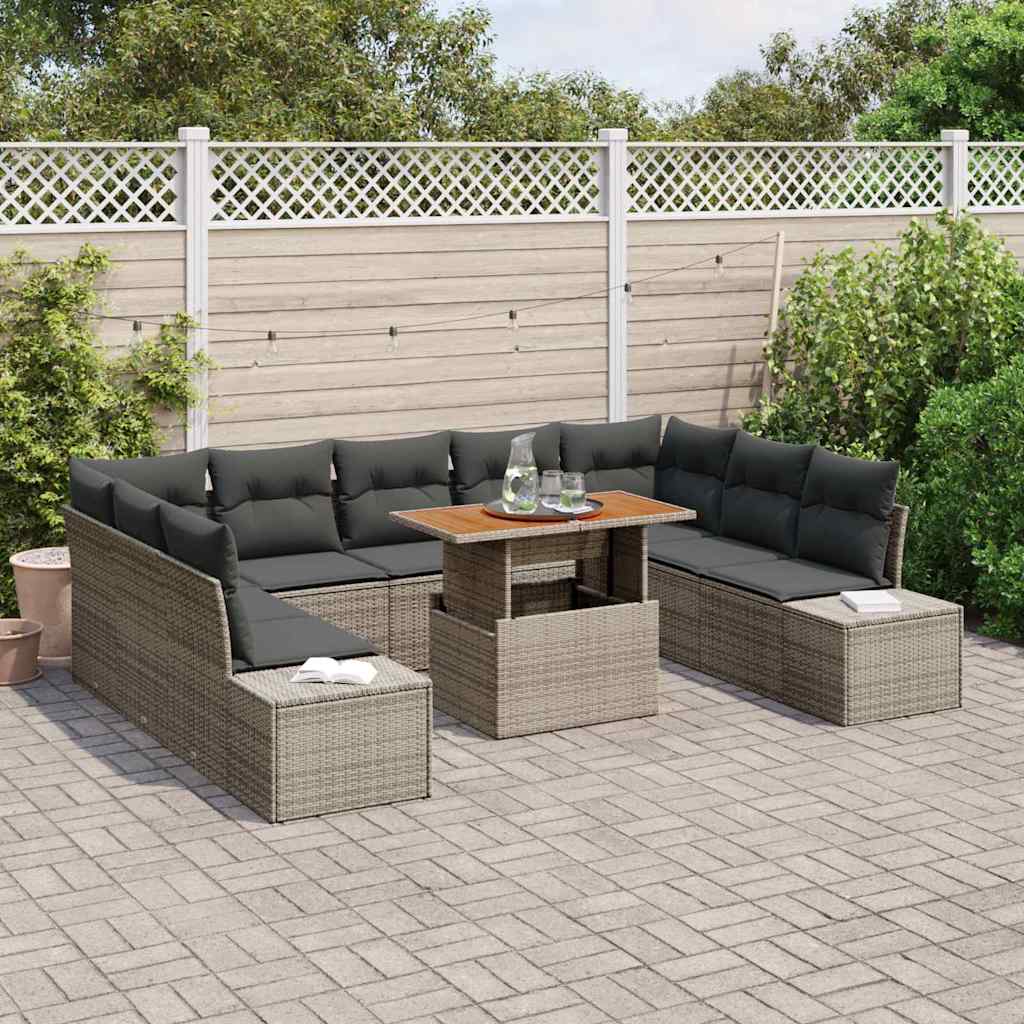 Set da Pranzo per Giardino con cuscino 10 pcs Grigio e Marrone | homemem39