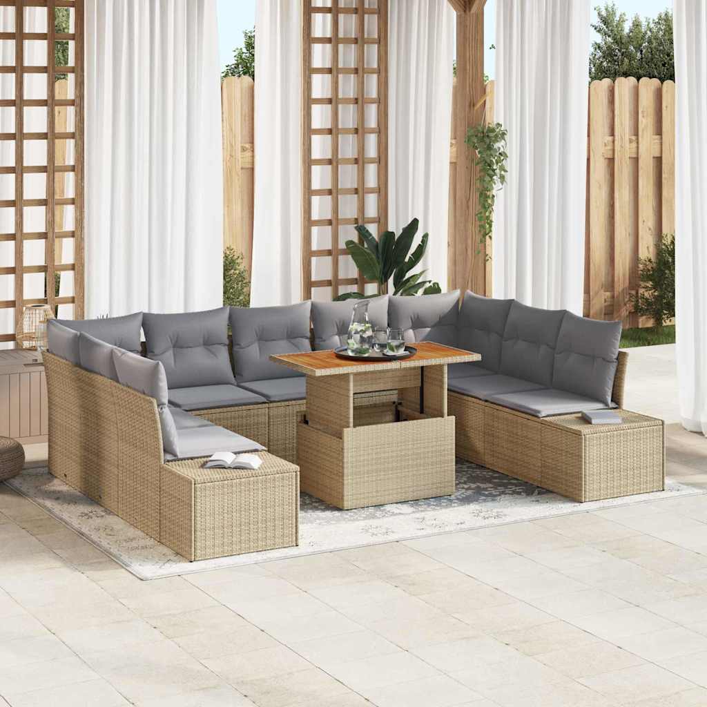 Set da Pranzo per Giardino con cuscino 10 pcs Beige e grigio