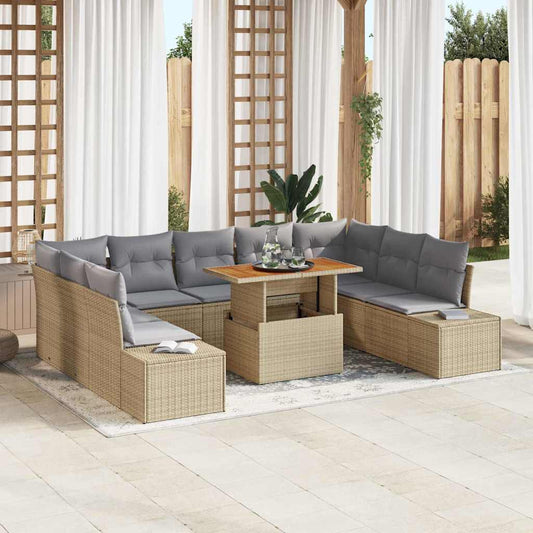 Set da Pranzo per Giardino con cuscino 10 pcs Beige e grigio