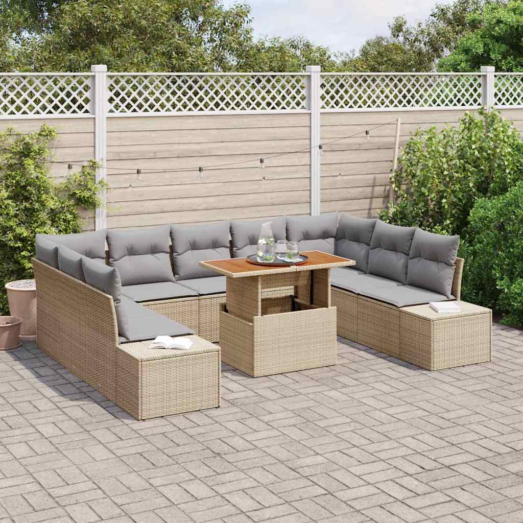 Set da Pranzo per Giardino con cuscino 10 pcs Beige e grigio