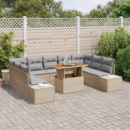 Set da Pranzo per Giardino con cuscino 10 pcs Beige e grigio