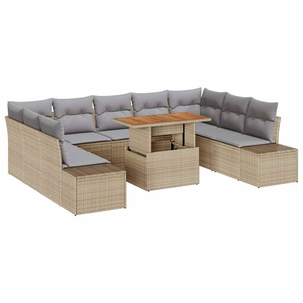 Set da Pranzo per Giardino con cuscino 10 pcs Beige e grigio