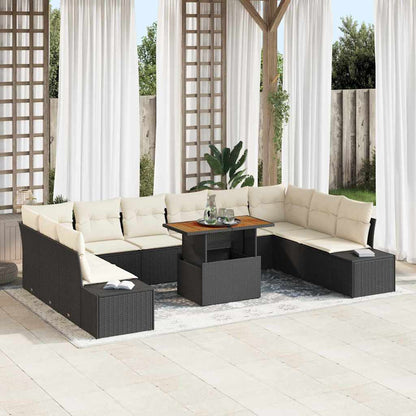Set Divano da Giardino con cuscino 11 pcs Nero e Crema