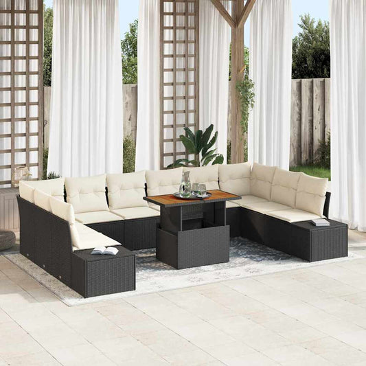 Set Divano da Giardino con cuscino 11 pcs Nero e Crema