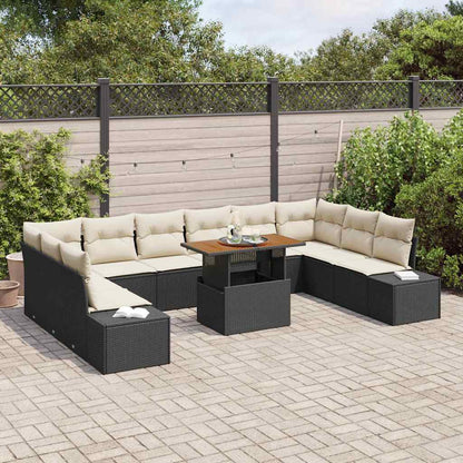 Set Divano da Giardino con cuscino 11 pcs Nero e Crema