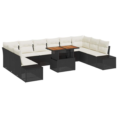 Set Divano da Giardino con cuscino 11 pcs Nero e Crema