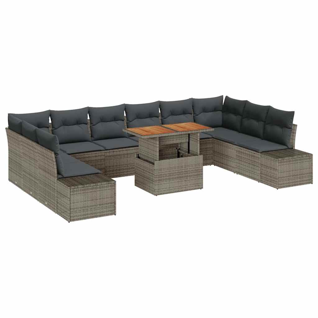 Set Divano da Giardino con cuscino 11 pcs Grigio e Marrone | homemem39