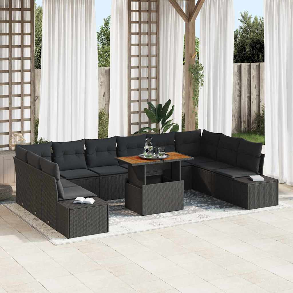 Set Divano da Giardino con cuscino 11 pcs Nero e Marrone