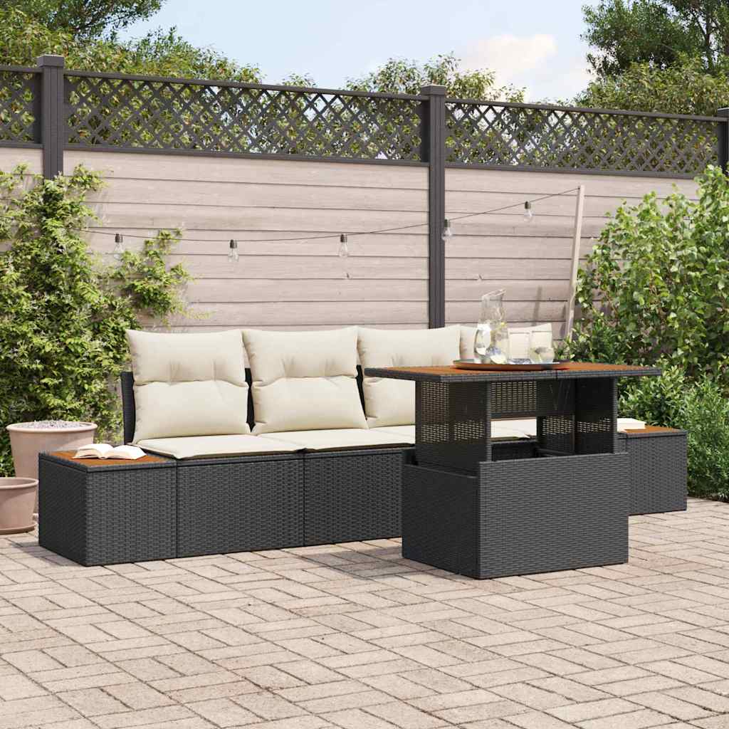 Set da Pranzo per Giardino con cuscino 5 pcs Nero e Beige | homemem39