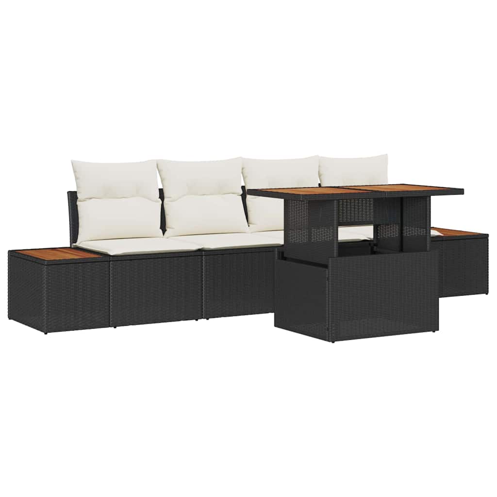 Set da Pranzo per Giardino con cuscino 5 pcs Nero e Beige | homemem39