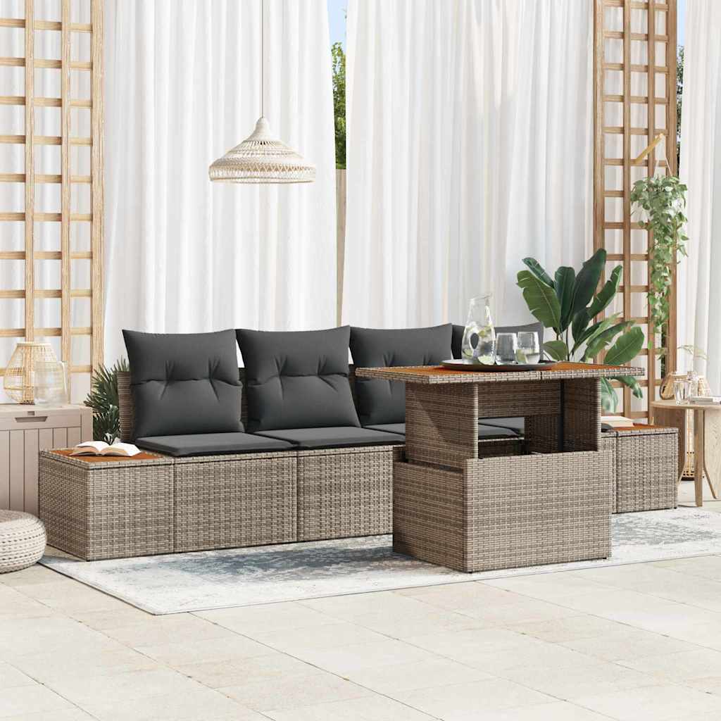 Set da Pranzo per Giardino con cuscino 5 pcs Grigio e Marrone | homemem39