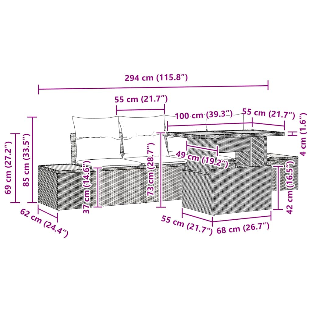 Set da Pranzo per Giardino con cuscino 5 pcs Beige e Crema