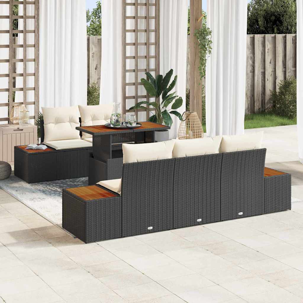 Set da Pranzo per Giardino con cuscino 6 pcs Nero e Beige | homemem39