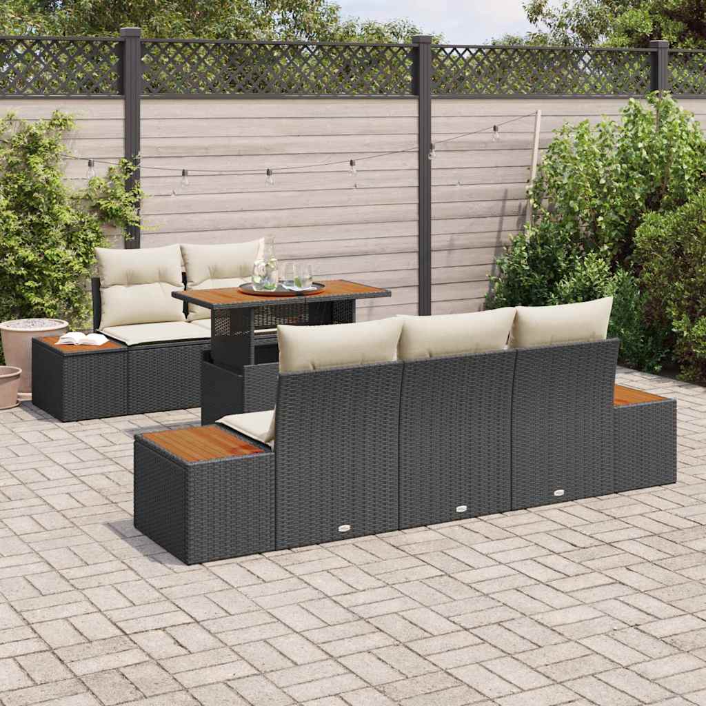 Set da Pranzo per Giardino con cuscino 6 pcs Nero e Beige | homemem39