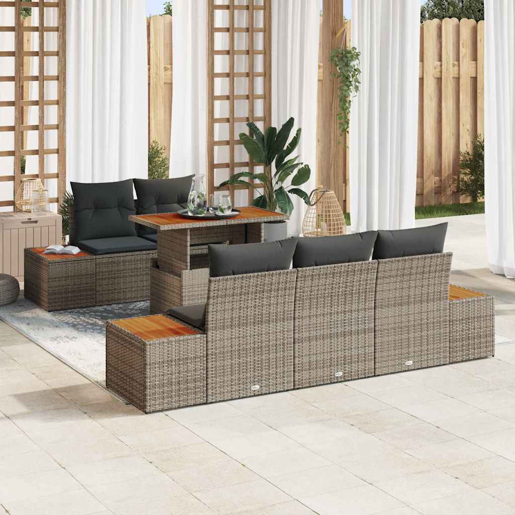Set da Pranzo per Giardino con cuscino 6 pcs Grigio e Marrone | homemem39
