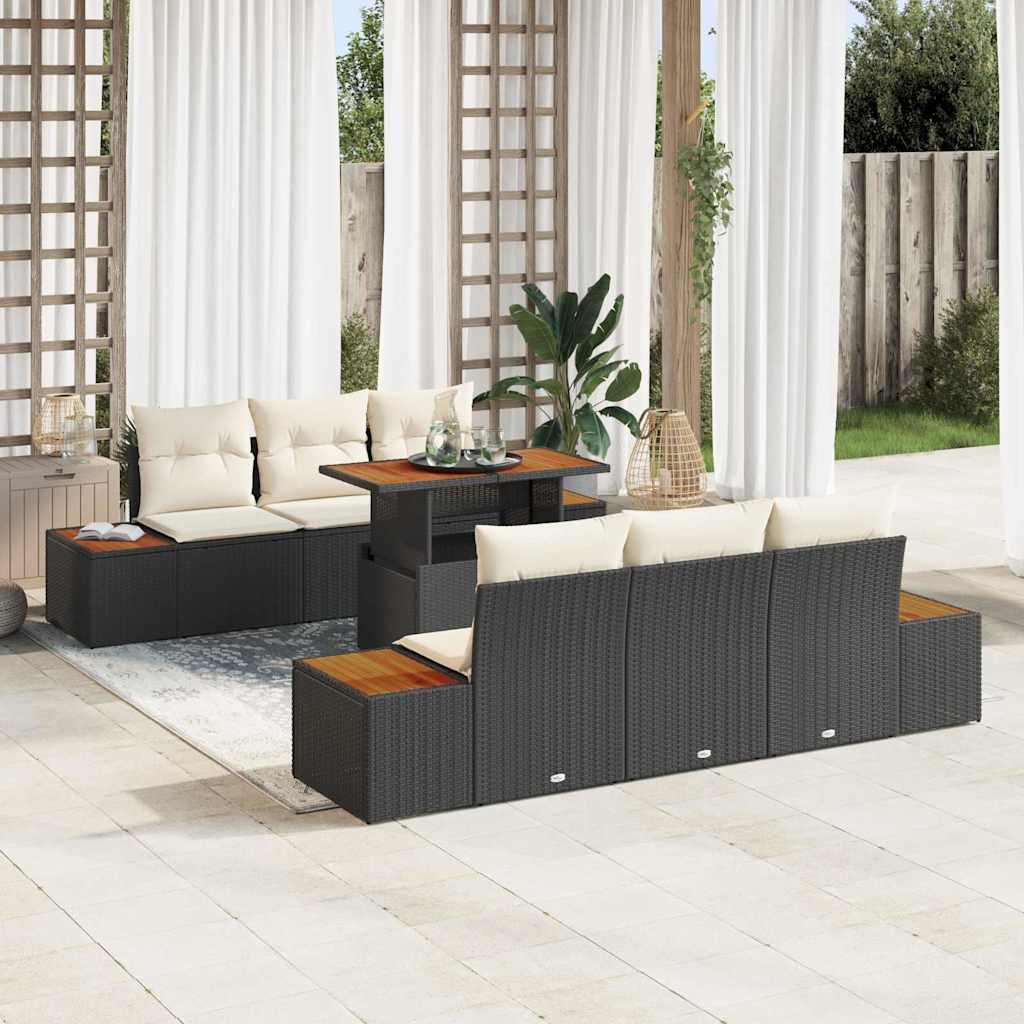 Set da Pranzo per Giardino con cuscino 7 pcs Nero e Beige | homemem39