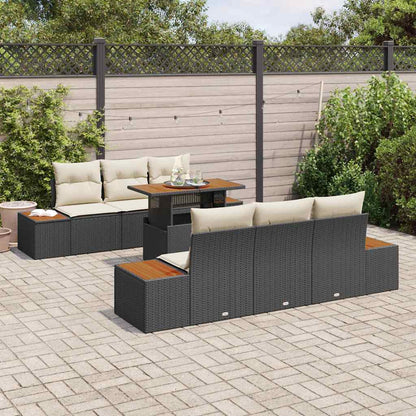 Set da Pranzo per Giardino con cuscino 7 pcs Nero e Beige | homemem39