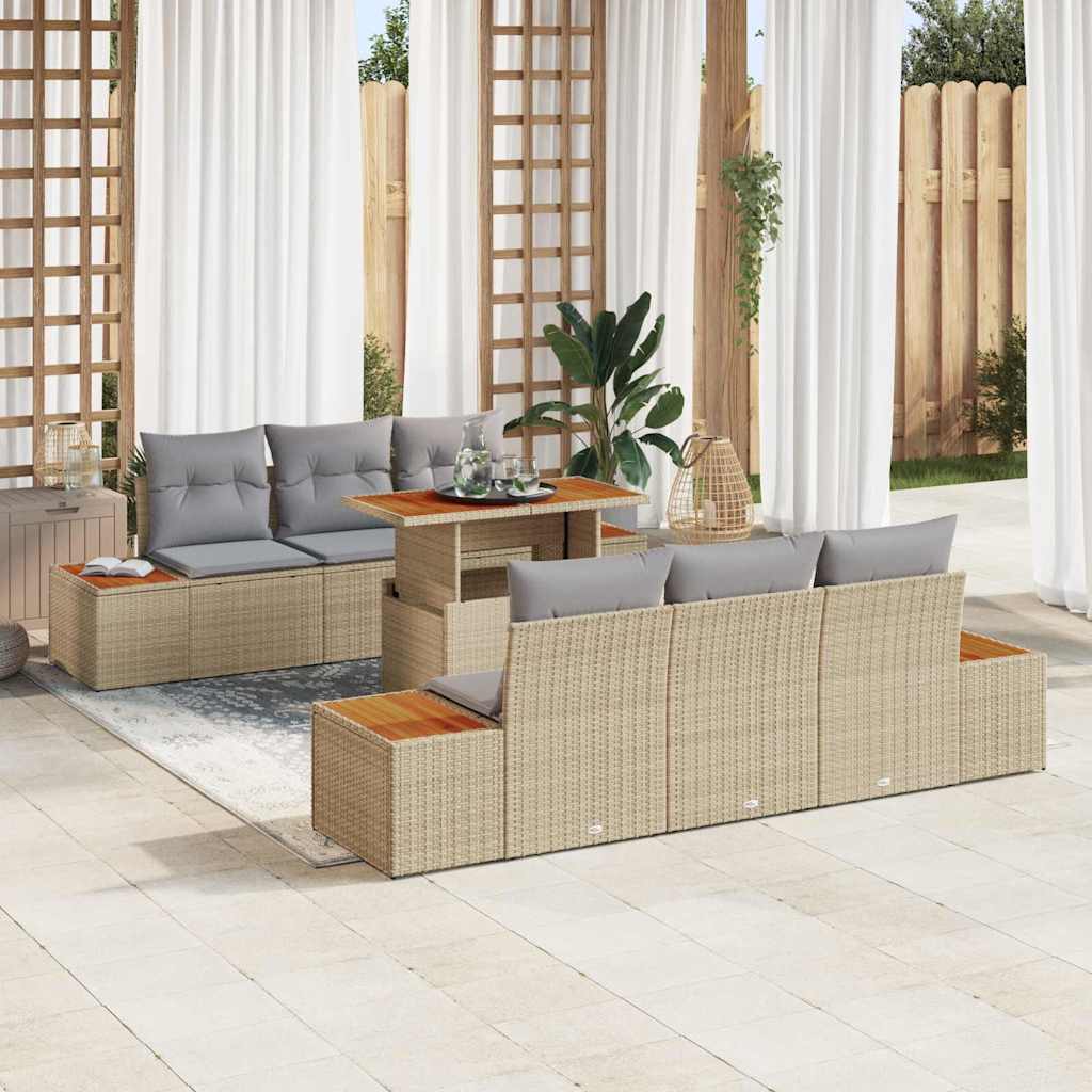 Set da Pranzo per Giardino con cuscino 7 pcs Beige e grigio | homemem39