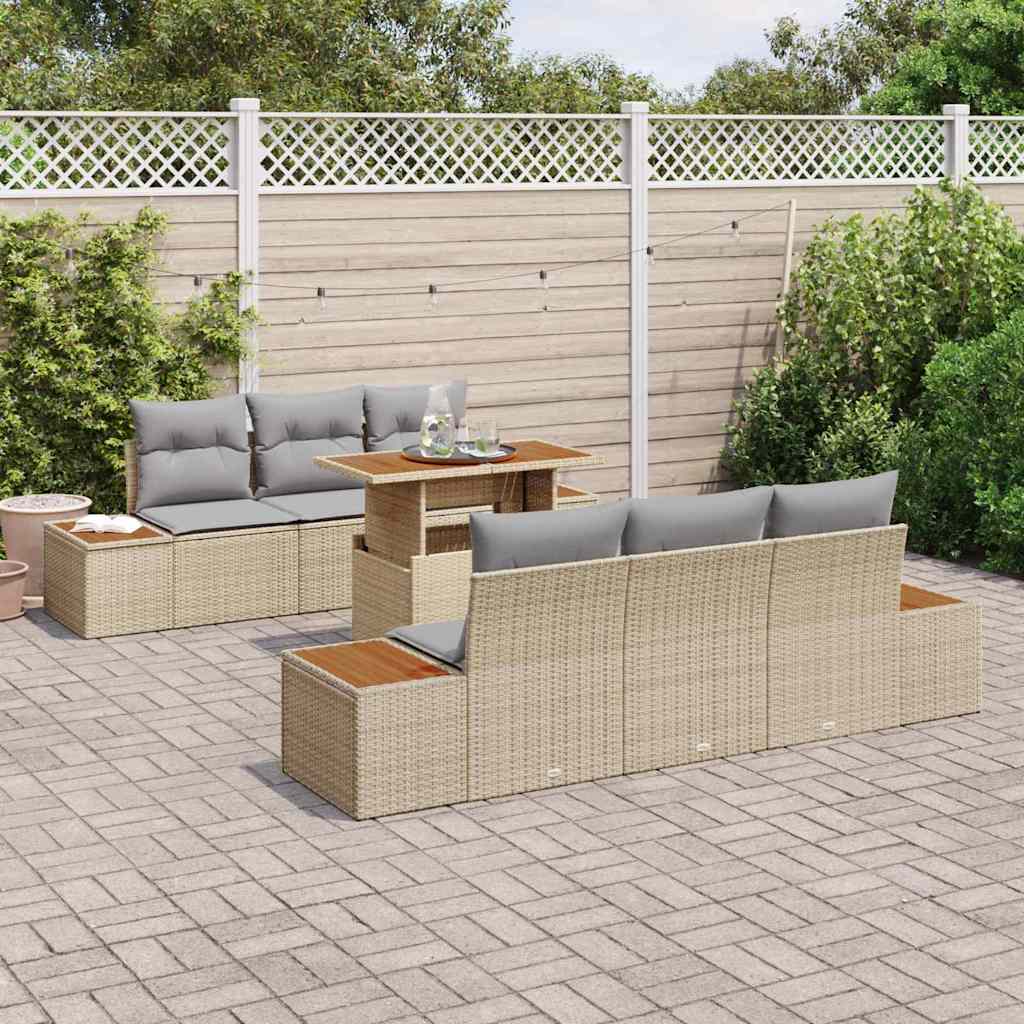 Set da Pranzo per Giardino con cuscino 7 pcs Beige e grigio | homemem39