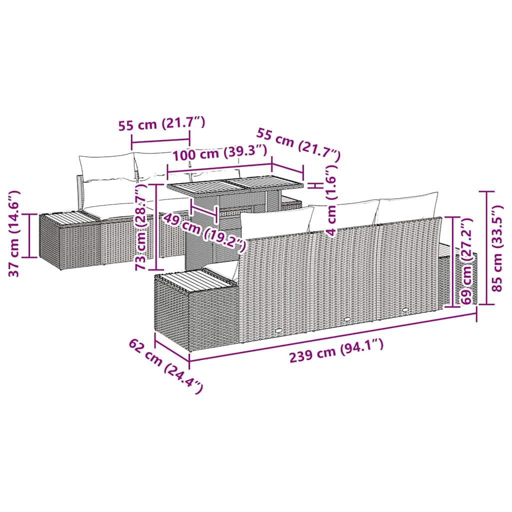 Set da Pranzo per Giardino con cuscino 7 pcs Beige e Crema
