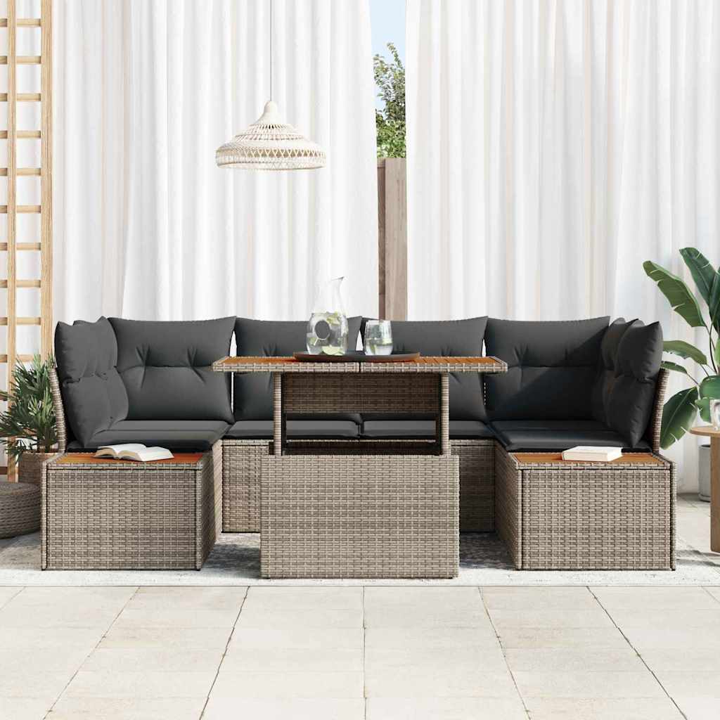 Set da Pranzo per Giardino con cuscino 9 pcs Grigio e Marrone | homemem39