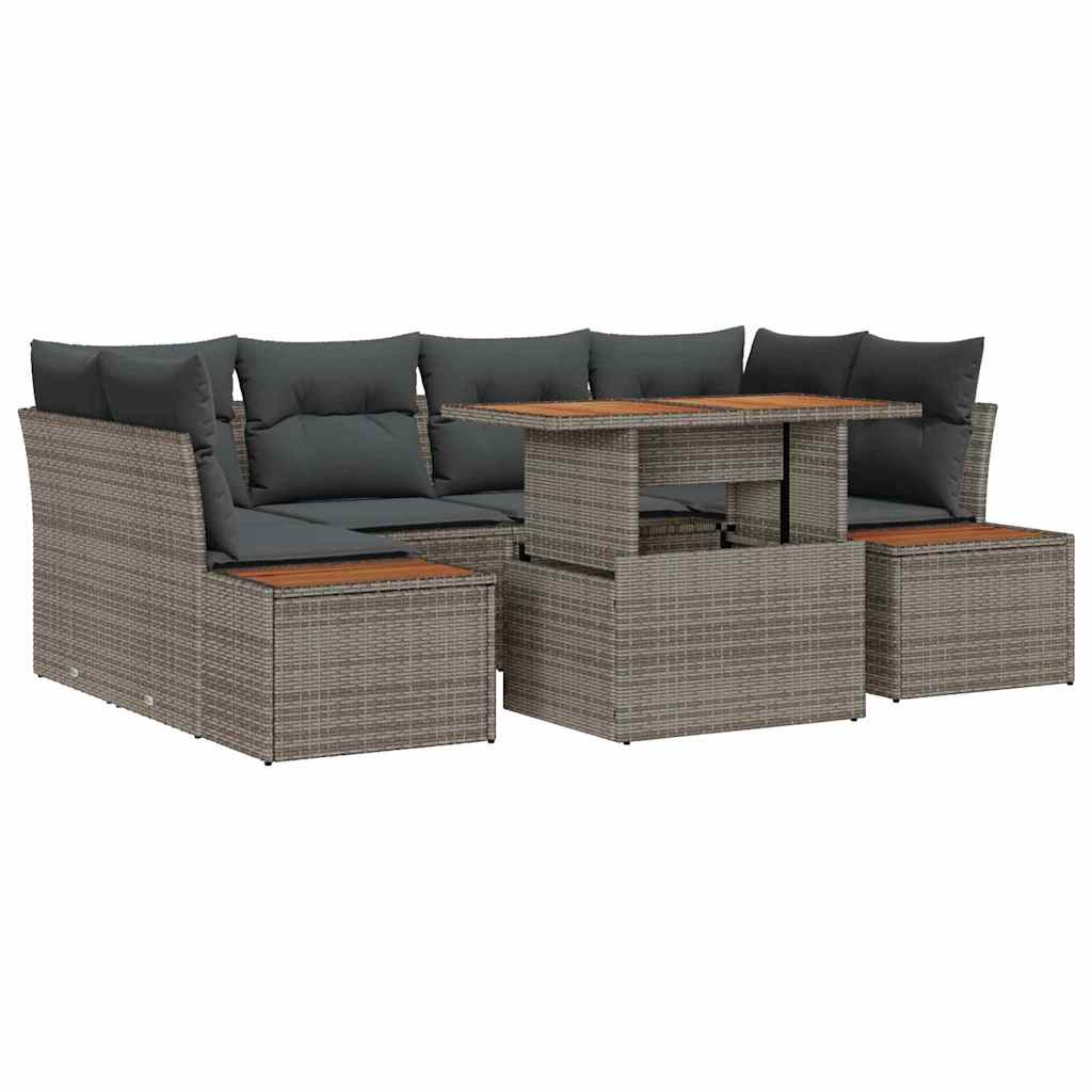 Set da Pranzo per Giardino con cuscino 9 pcs Grigio e Marrone | homemem39