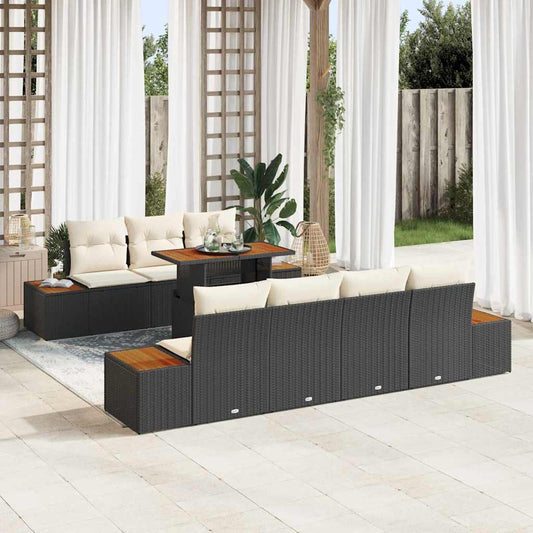 Set Divano da Giardino con cuscino 8 pcs Nero Poly Rattan | homemem39