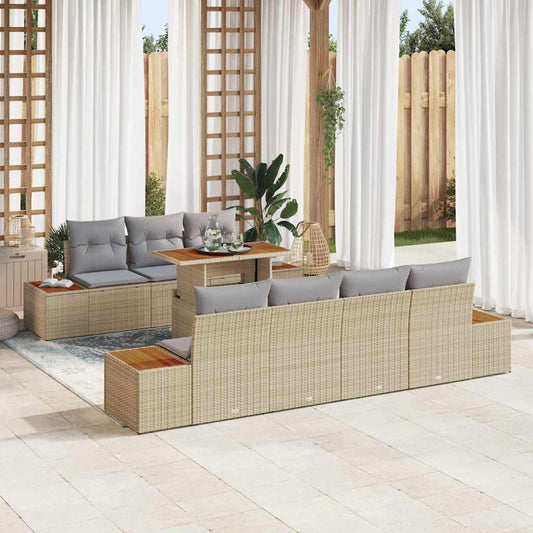 Set Divano da Giardino con cuscino 8 pcs Beige Poly Rattan | homemem39
