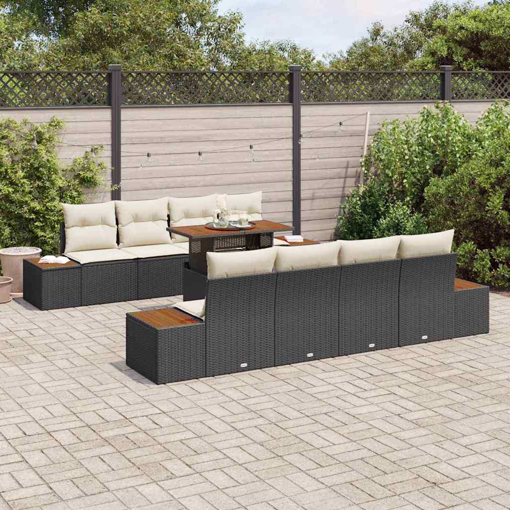 Set da Pranzo per Giardino con cuscino 9 pcs Nero e Beige | homemem39
