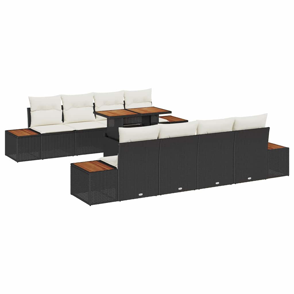 Set da Pranzo per Giardino con cuscino 9 pcs Nero e Beige | homemem39