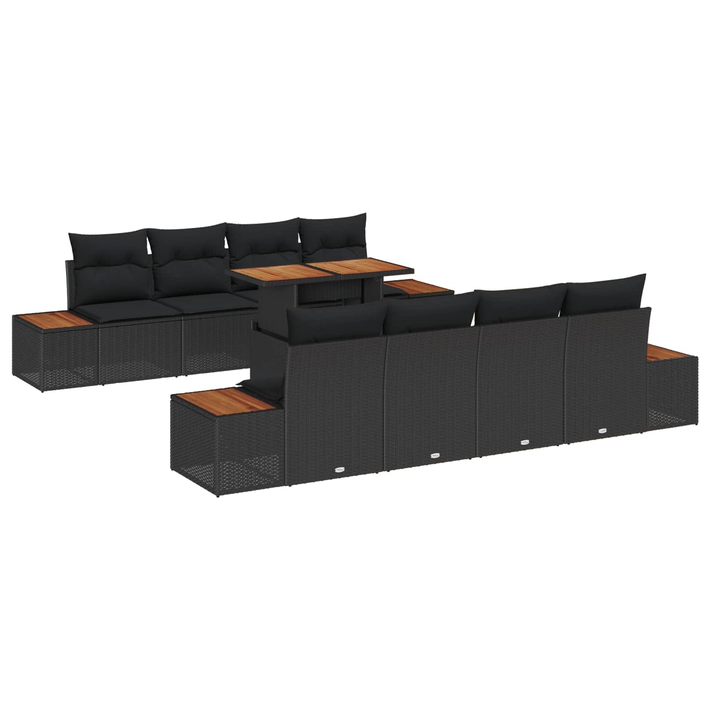 Set da Pranzo per Giardino con cuscino 9 pcs Nero e Marrone | homemem39