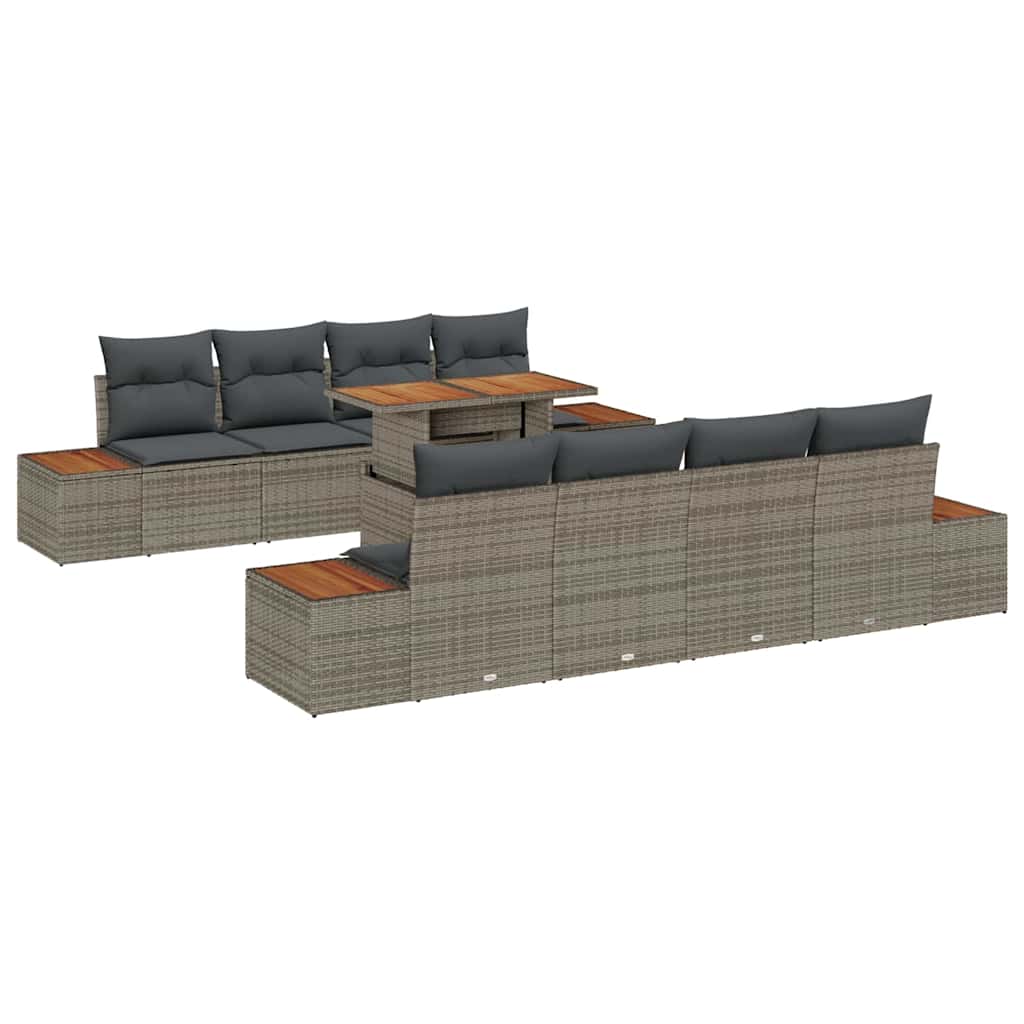 Set da Pranzo per Giardino con cuscino 9 pcs Grigio e Marrone | homemem39