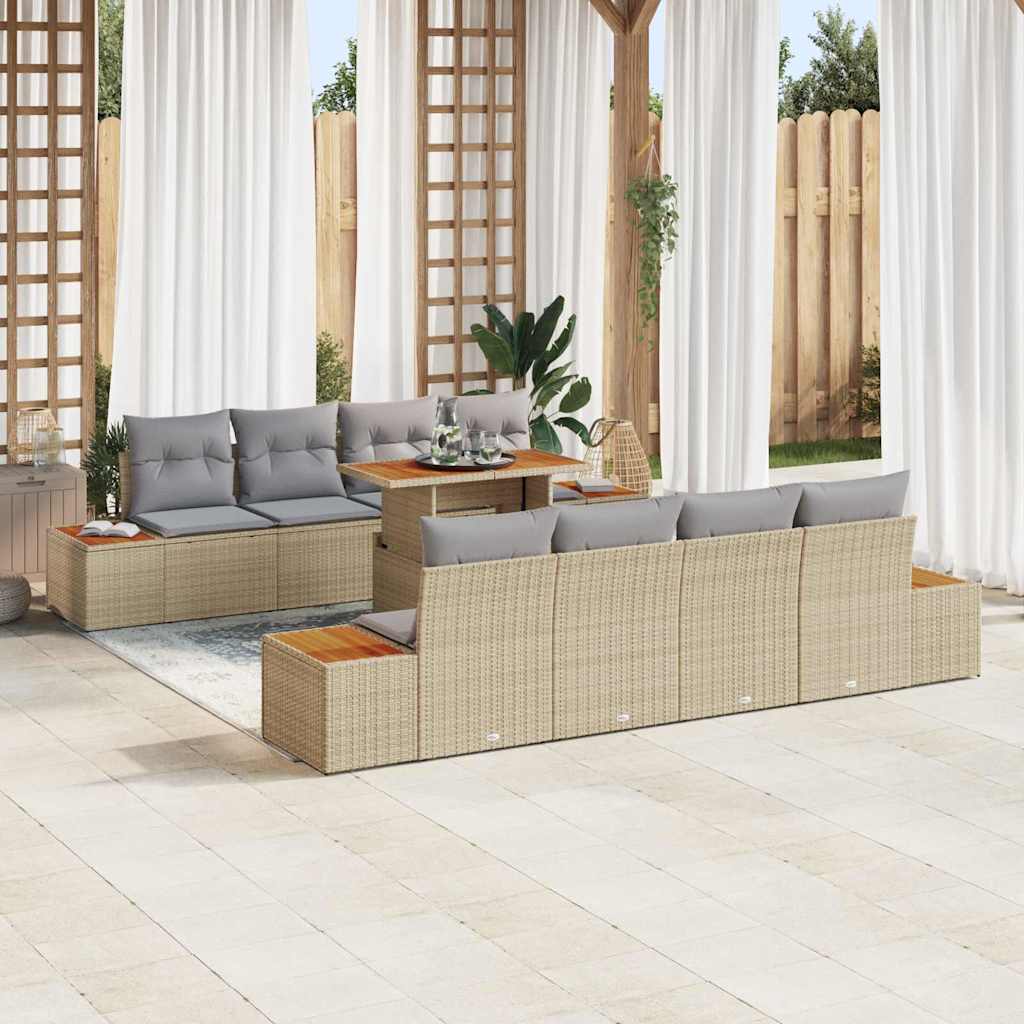 Set da Pranzo per Giardino con cuscino 9 pcs Beige e grigio | homemem39